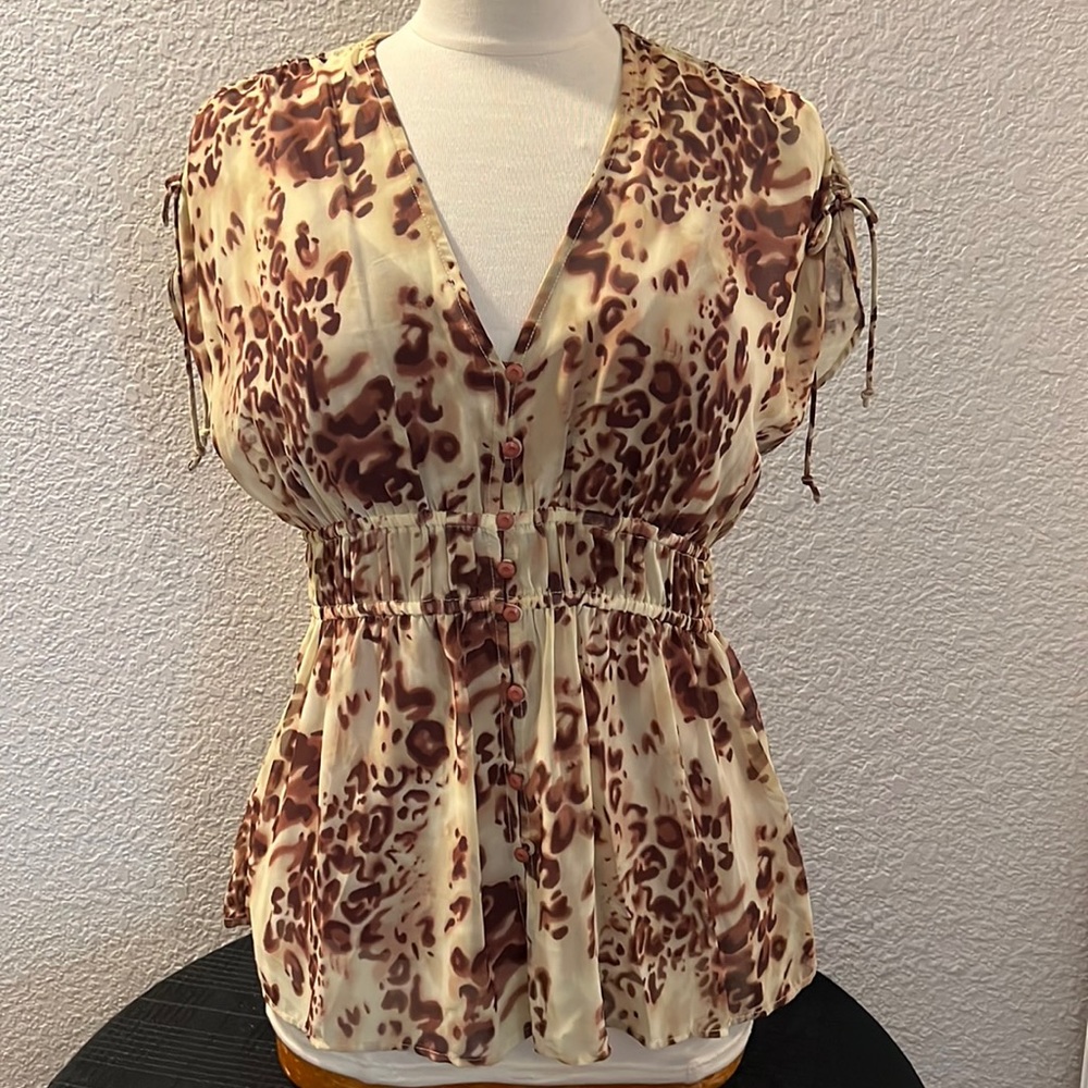 Jonathan Martin Brown Cheetah print Blouse Size M